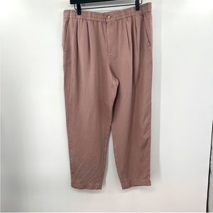 Madewell Linen-Blend Dusty Mauve Cropped Button Slash Pocket Track Trousers new